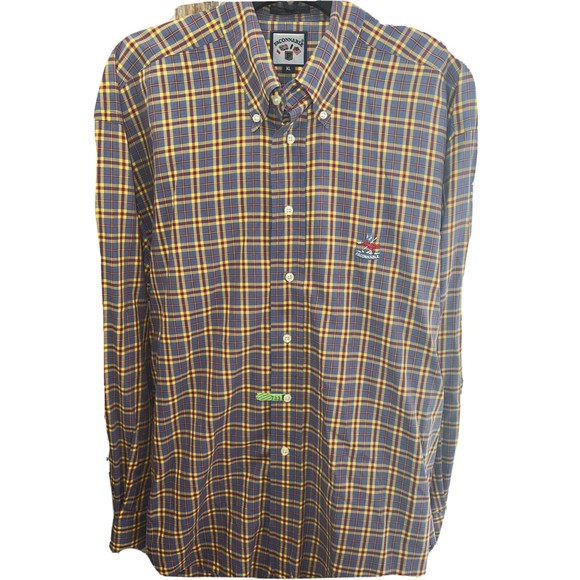 Faconnable Men's Blue Red Yellow Plaid Button Down Long‎ Sleeve Casual Shirt XL - Picture 1 of 7